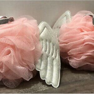 See of 2_More Than Magic_Pink and White Angel Wing Bath Pouf Set